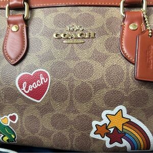 Coach Rowan Satchel Bag In Signature Canvas With Sticker Print
